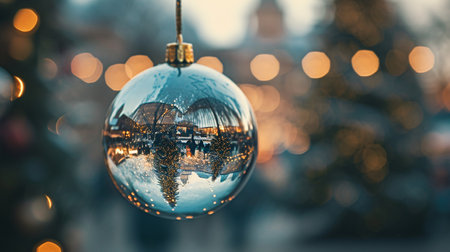Christmas ball on blurred background. Christmas and New Year holidays background.の素材