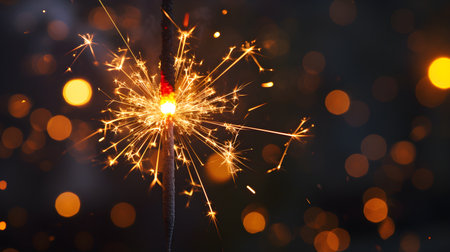 Christmas and New Year party sparkler on bokeh background.の素材