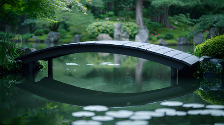 bridge in the garden with reflection in the water, zen gardenの素材