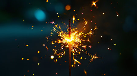 Christmas and New Year sparkler on bokeh background with copy spaceの素材