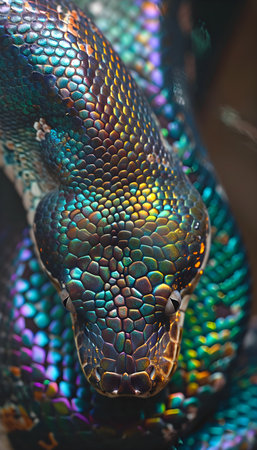 Close-up of a snake head. Colorful snake head.の素材