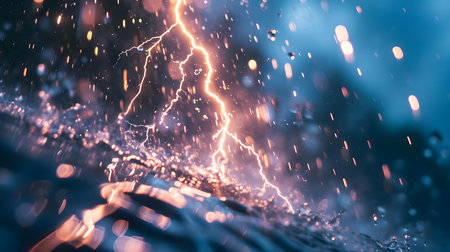 a picture of a lightning bolt in the night skyの素材