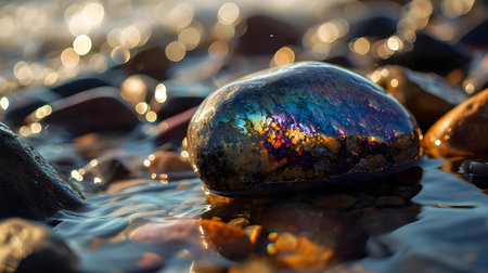 a rock sitting on top of a body of waterの素材