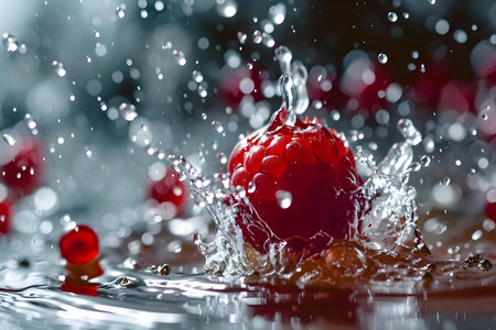a close up of a red fruit in waterの素材
