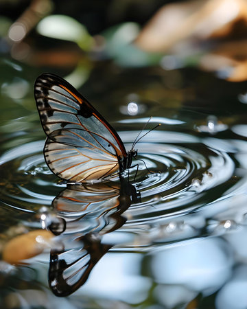 a butterfly that is floating in some waterの素材