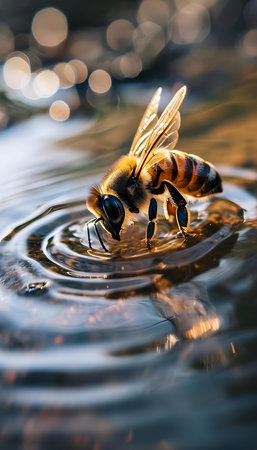 a bee that is floating in some waterの素材