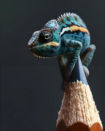 a small chamelon sitting on top of a pencilの素材