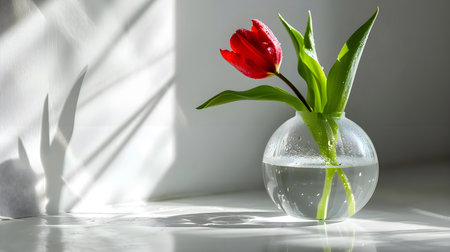 a single red flower in a clear vaseの素材