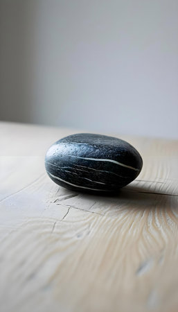 a rock sitting on top of a wooden tableの素材