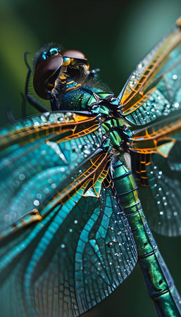 a close up of a dragonfly on a leafの素材