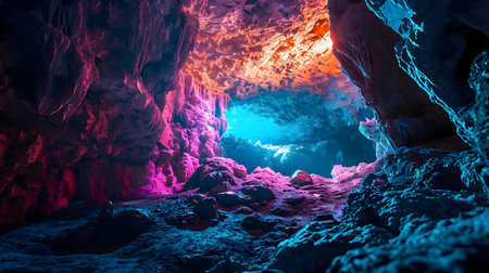 a cave filled with lots of rocks and waterの素材