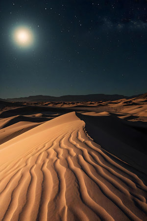 a desert with a moon and stars in the skyの素材