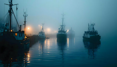 a group of boats floating on top of a body of waterの素材