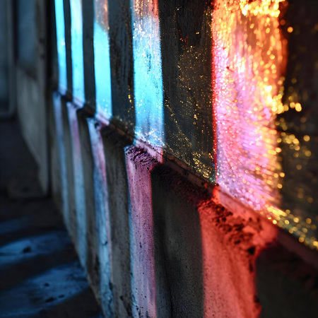 a close up of a wall with a light reflecting off of itの素材