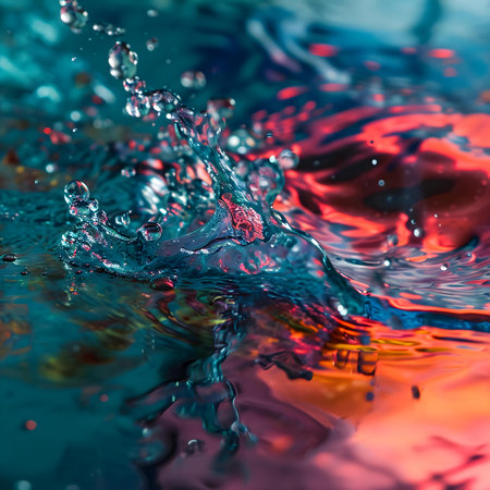 a close up of water with a red and blue backgroundの素材