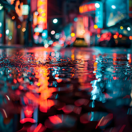 a city street at night with a lot of lightsの素材