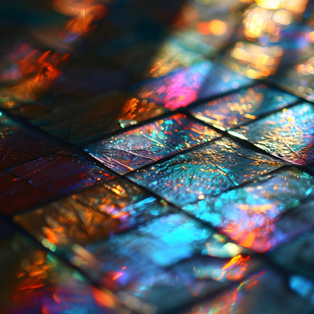 a close up of a colorful glass tileの素材