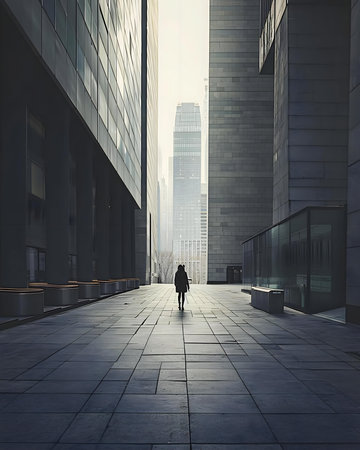 Businessman walking in a modern city. 3D Rendering.の素材