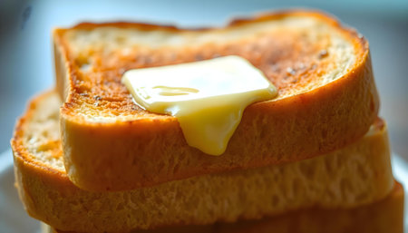 a close up of a piece of bread with butter on itの素材