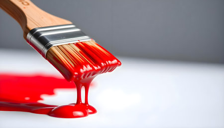 a paintbrush with red paint dripping from itの素材