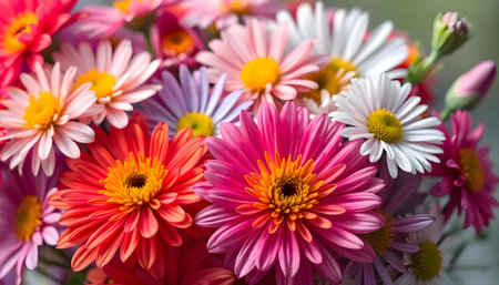 a close up of a bunch of colorful flowersの素材