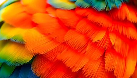 a close up of a colorful bird's feathersの素材