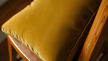 a close up of a cushion on a wooden chairの素材