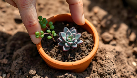 a person is holding a small plant in a potの素材
