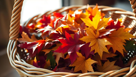a basket filled with lots of colorful leavesの素材
