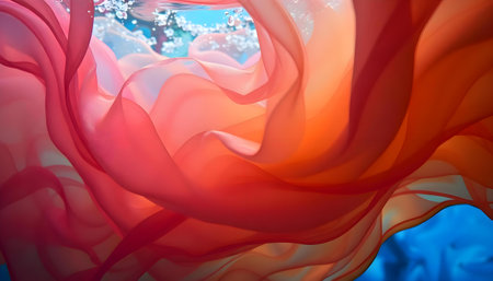 a painting of a red, orange, and blue waveの素材