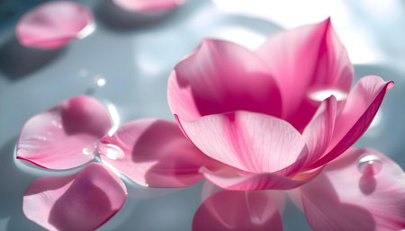 a pink flower floating on top of a body of waterの素材