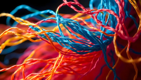 a close up of a bunch of colorful cordsの素材