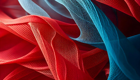 a close up of a red and blue fabricの素材