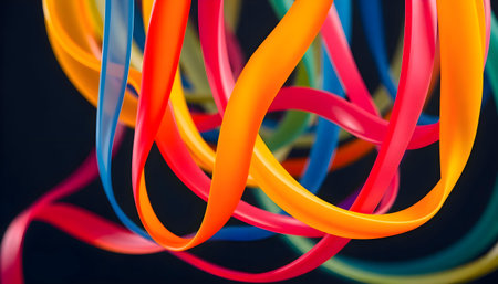 a close up of a bunch of colorful streamersの素材