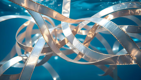 a group of silver ribbons floating in the waterの素材