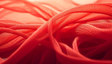 a close up of a bunch of red ribbonsの素材