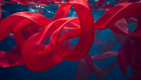 a group of red ribbons floating in the waterの素材