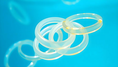 a group of plastic rings floating in the airの素材