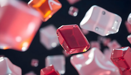 a group of pink and white cubes floating in the airの素材