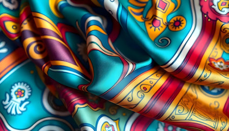 a close up view of a colorful scarfの素材