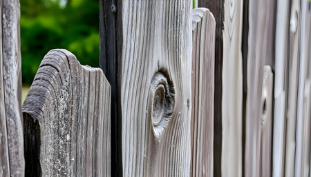 Wooden fence in the park. Close-up of a wooden fence.の素材