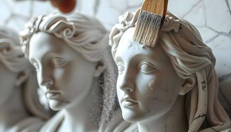 a close up of a statue with a brush on it's headの素材