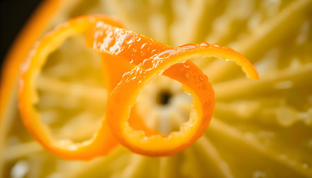 a close up of an orange slice with water dropletsの素材
