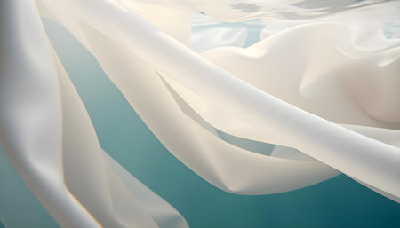 a close up of a white fabric with water in the backgroundの素材