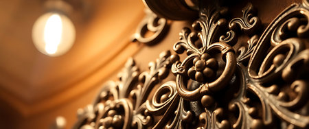 close up of a decorative wall with a light in the backgroundの素材