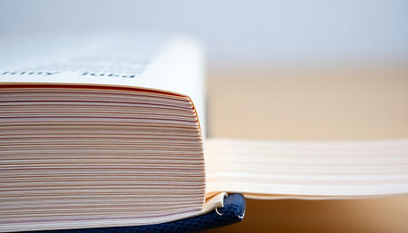 close up of an open book on a tableの素材