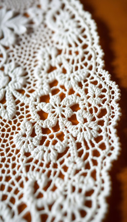 close up of a doily on a tableの素材