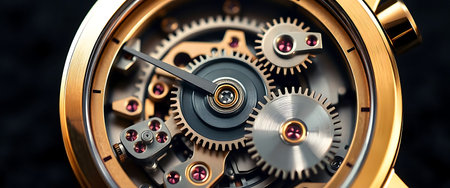 close up of a gold watch faceの素材