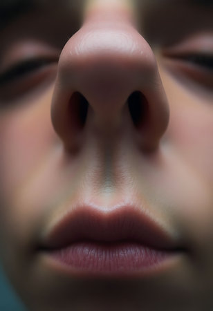 close up of a person's nose with a nose ringの素材