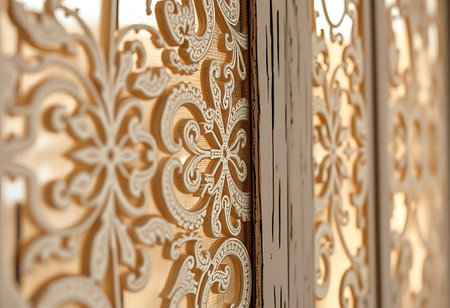 close up of a window with a curtainの素材